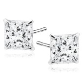 Cercei argint cu piatra Princess Cut 6 mm DiAmanti  1CK6ER_W-DIA